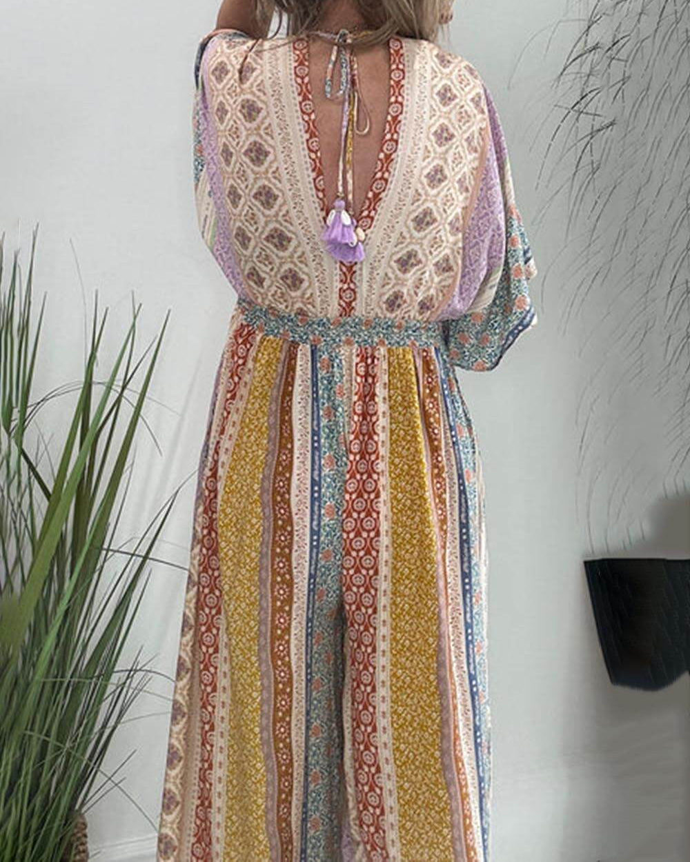 Ayla – Bohemien Zomerjumpsuit – Flare Mouwen – V-Hals – Luchtige Damesstijl