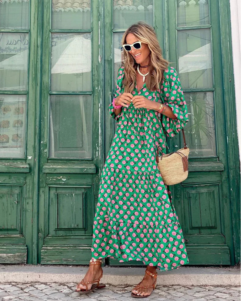 Elina | Boho maxi damesjurk van katoen met relaxed pasvorm en elegante uitstraling