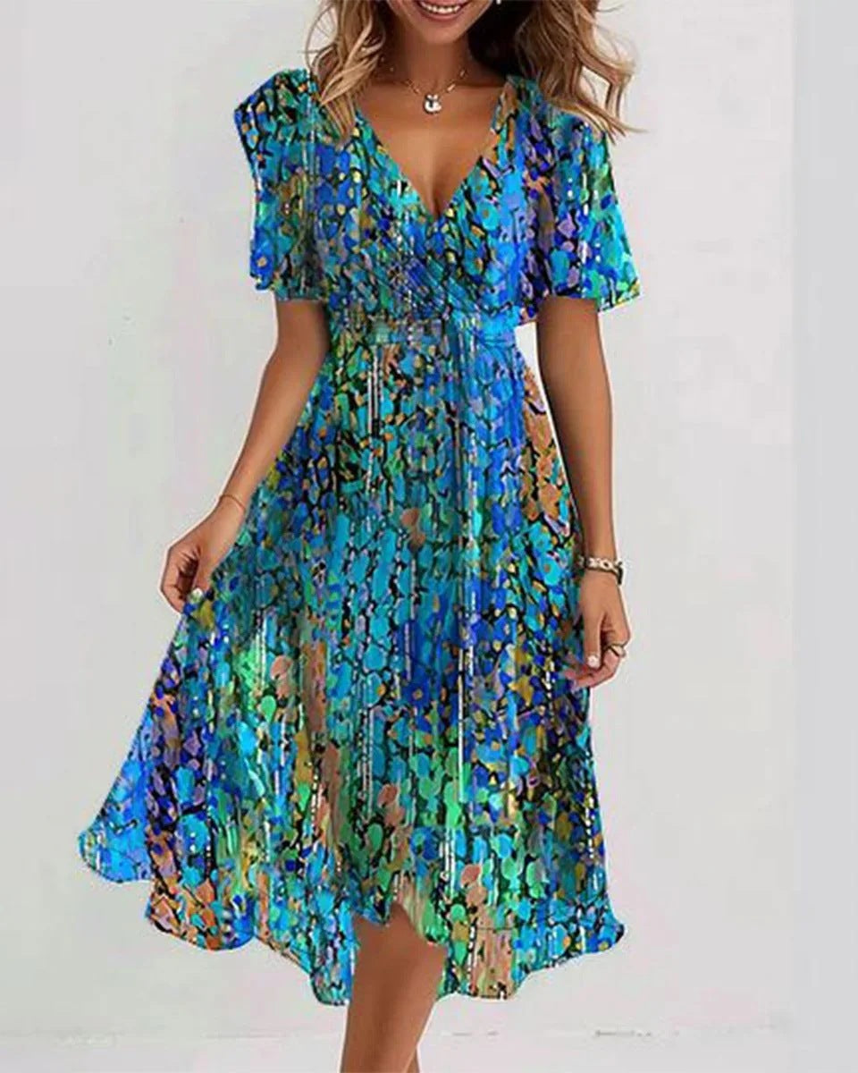 Chelia – Elegante Korte Mouwen Jurk – Flatterende Pasvorm – Zomerjurk Dames