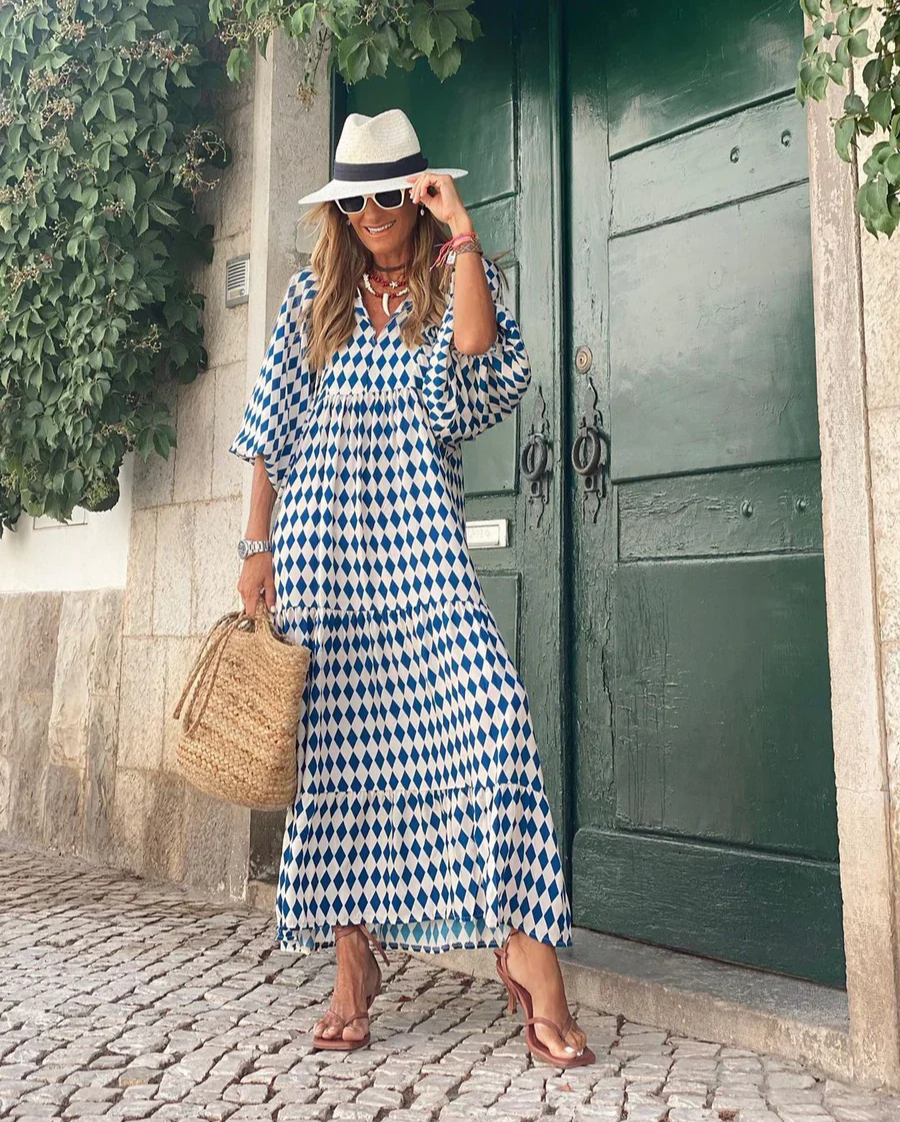 Elina | Boho maxi damesjurk van katoen met relaxed pasvorm en elegante uitstraling