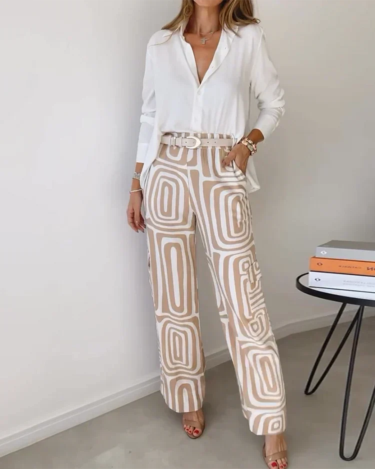 Hanvel | Gedessineerde dames set met geometrische print en relaxed silhouet