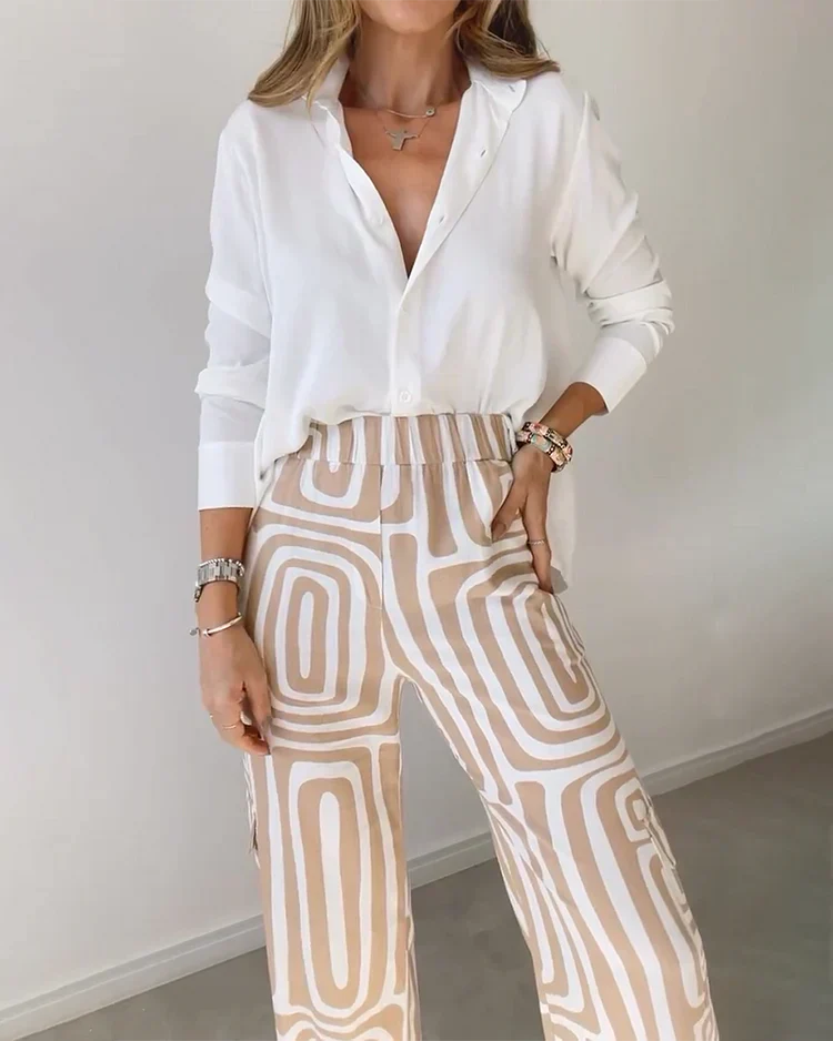 Hanvel | Gedessineerde dames set met geometrische print en relaxed silhouet