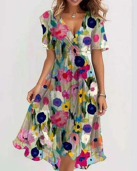 Chelia – Elegante Korte Mouwen Jurk – Flatterende Pasvorm – Zomerjurk Dames