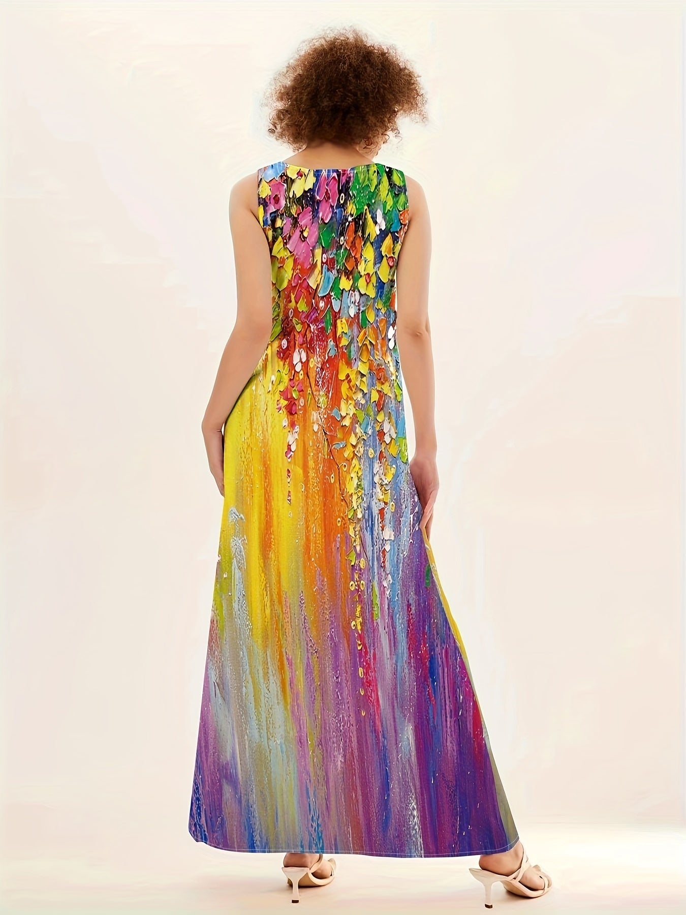 Bohemian Maxi Jurk Dames met V-hals en Bloemenprint – Mouwloze Lange Zomerjurk voor Casual Uitjes 2