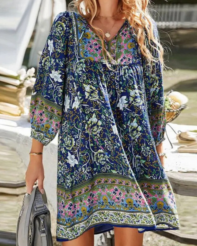 Boho Casual Lange Zomerjurk Dames met Bloemenpatroon en Lange Mouwen - Perfect voor Zomerse Dagen 1