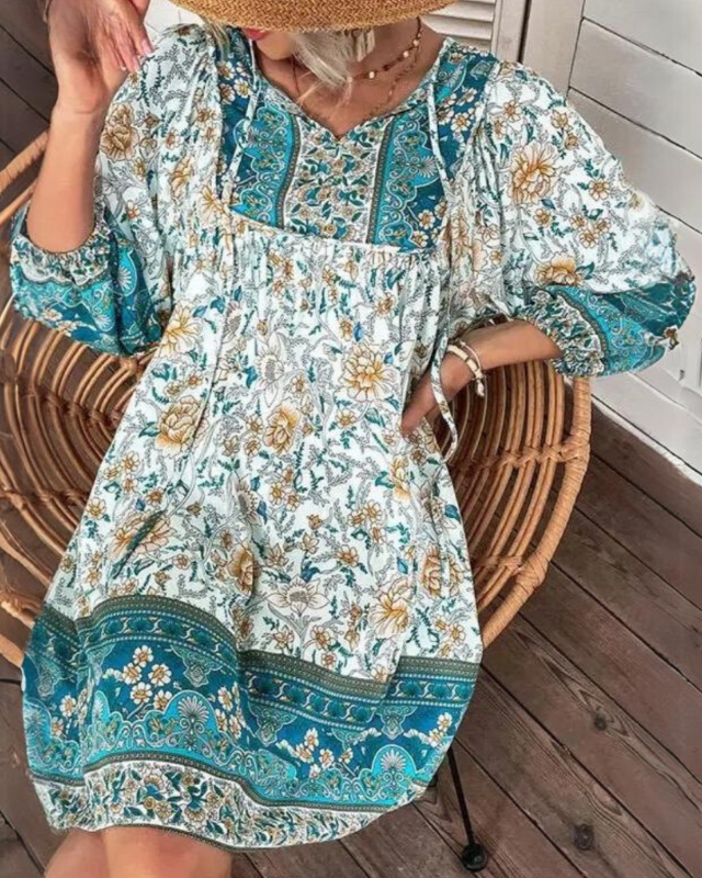 Boho Casual Lange Zomerjurk Dames met Bloemenpatroon en Lange Mouwen - Perfect voor Zomerse Dagen 2