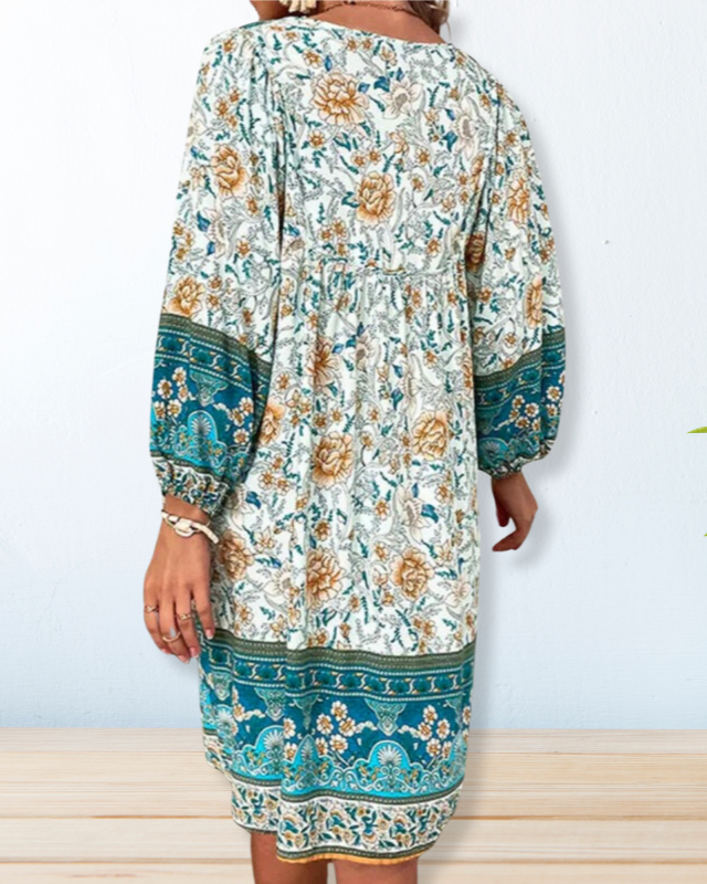 Boho Casual Lange Zomerjurk Dames met Bloemenpatroon en Lange Mouwen - Perfect voor Zomerse Dagen 3