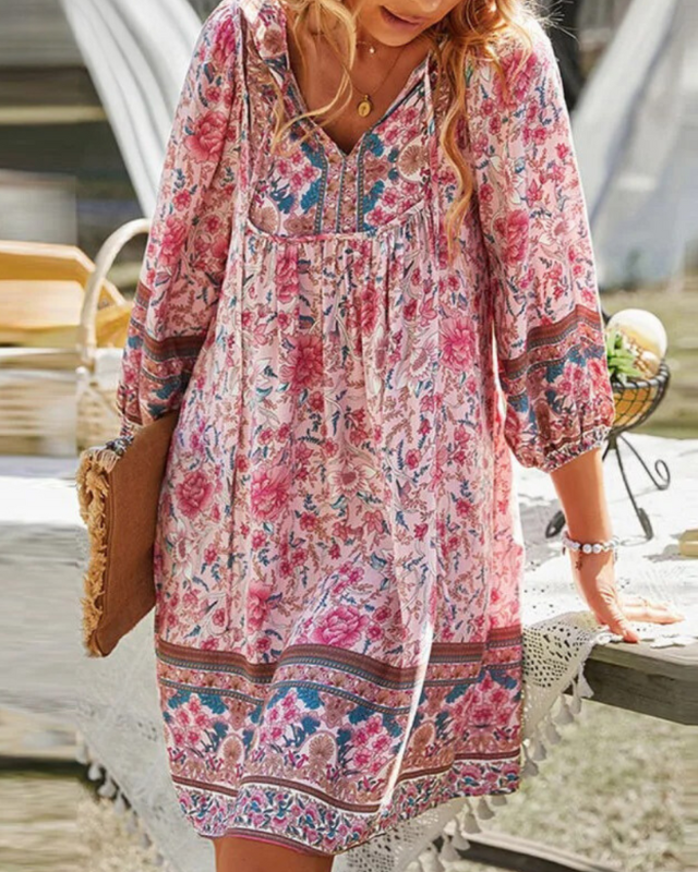 Boho Casual Lange Zomerjurk Dames met Bloemenpatroon en Lange Mouwen - Perfect voor Zomerse Dagen 4
