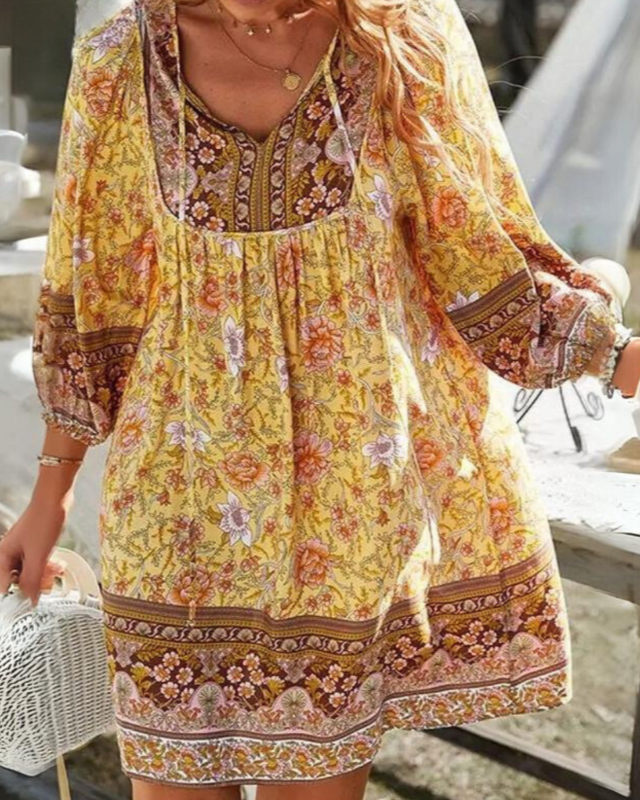 Boho Casual Lange Zomerjurk Dames met Bloemenpatroon en Lange Mouwen - Perfect voor Zomerse Dagen 5