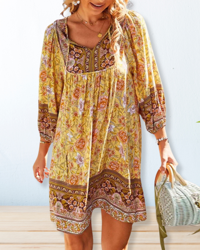Boho Casual Lange Zomerjurk Dames met Bloemenpatroon en Lange Mouwen - Perfect voor Zomerse Dagen 7