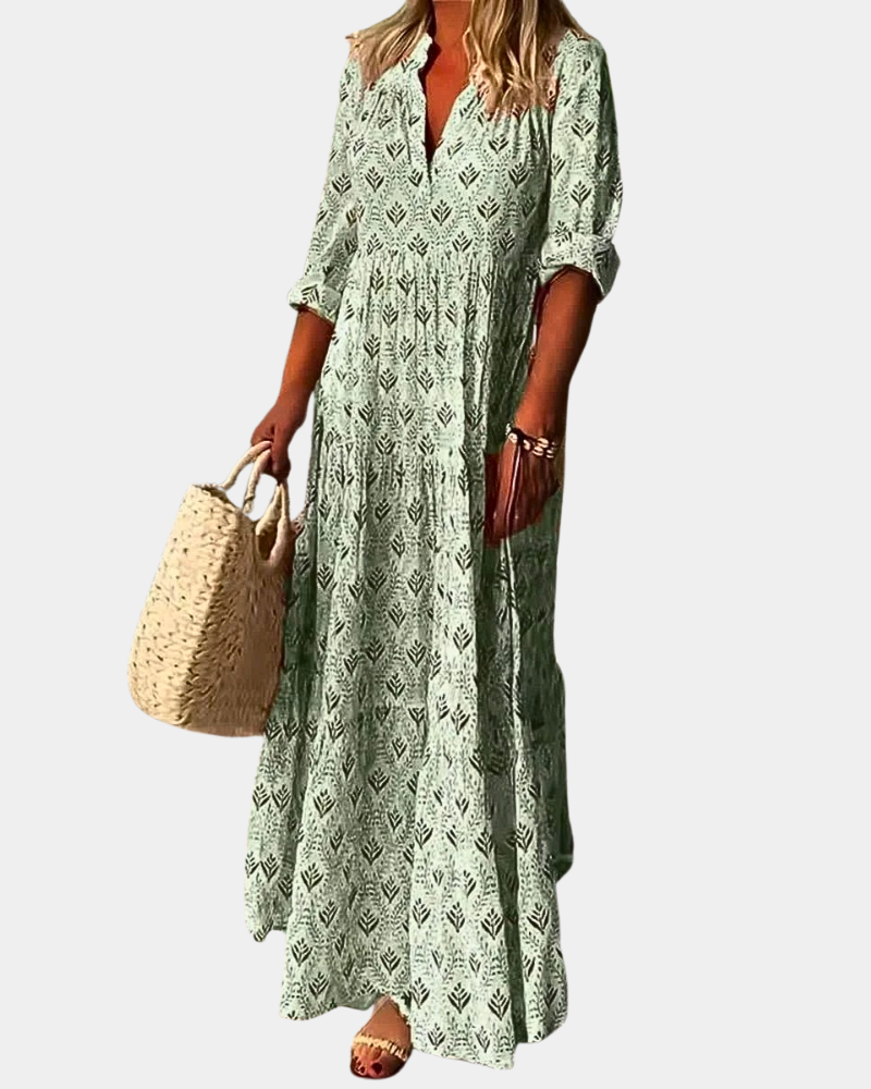 Boho Maxi Jurk Dames met Korte Kraag en Zakken – Lichtgewicht Lange Zomerjurk voor Casual en Chique Gelegenheden 2