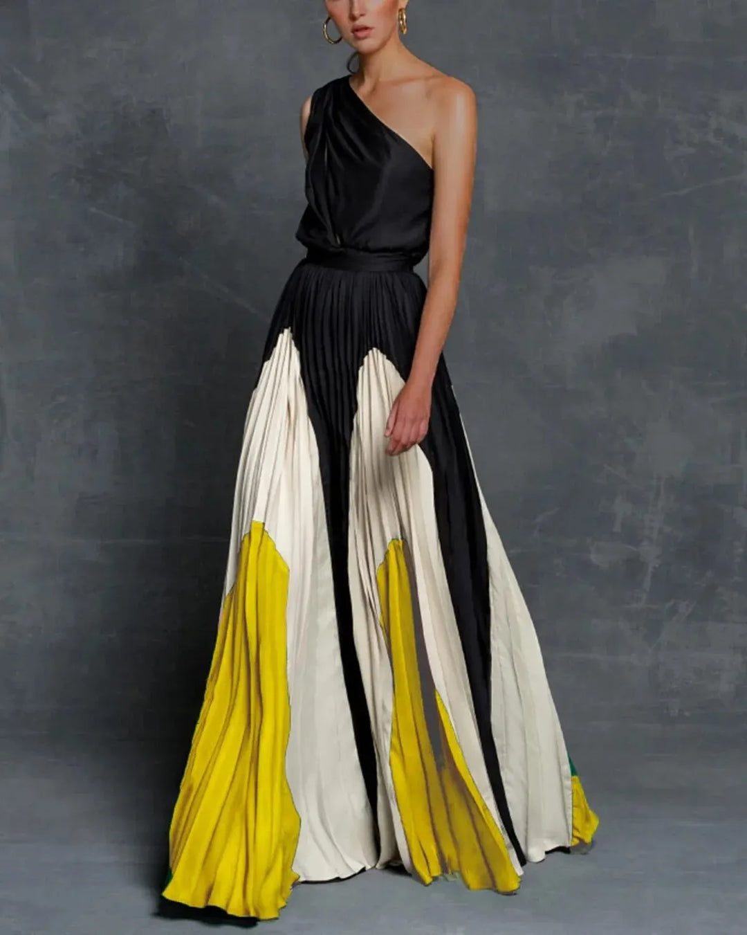Casual Maxi Jurk Dames met Cinched Taille en Eén Schouderband - Lange Zomerjurk voor Elegante Look 0