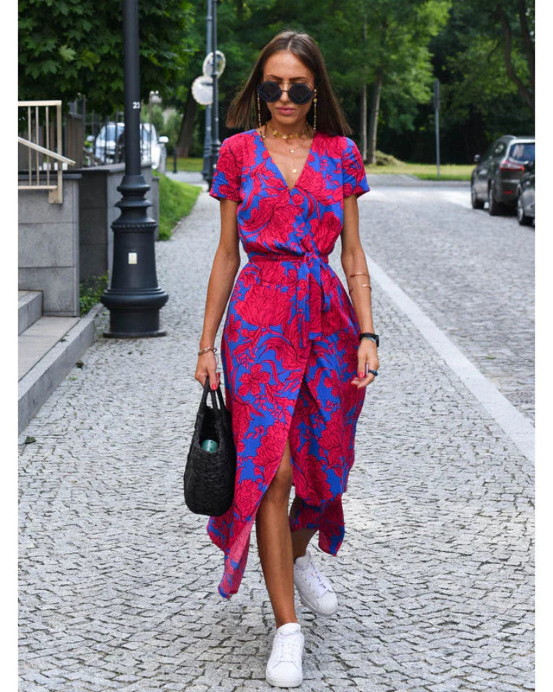 Chic Zomerjurk Dames met Bloemenpatroon en Knielengte – Ademend en Casual Zomerjurk voor Elke Gelegenheid 0