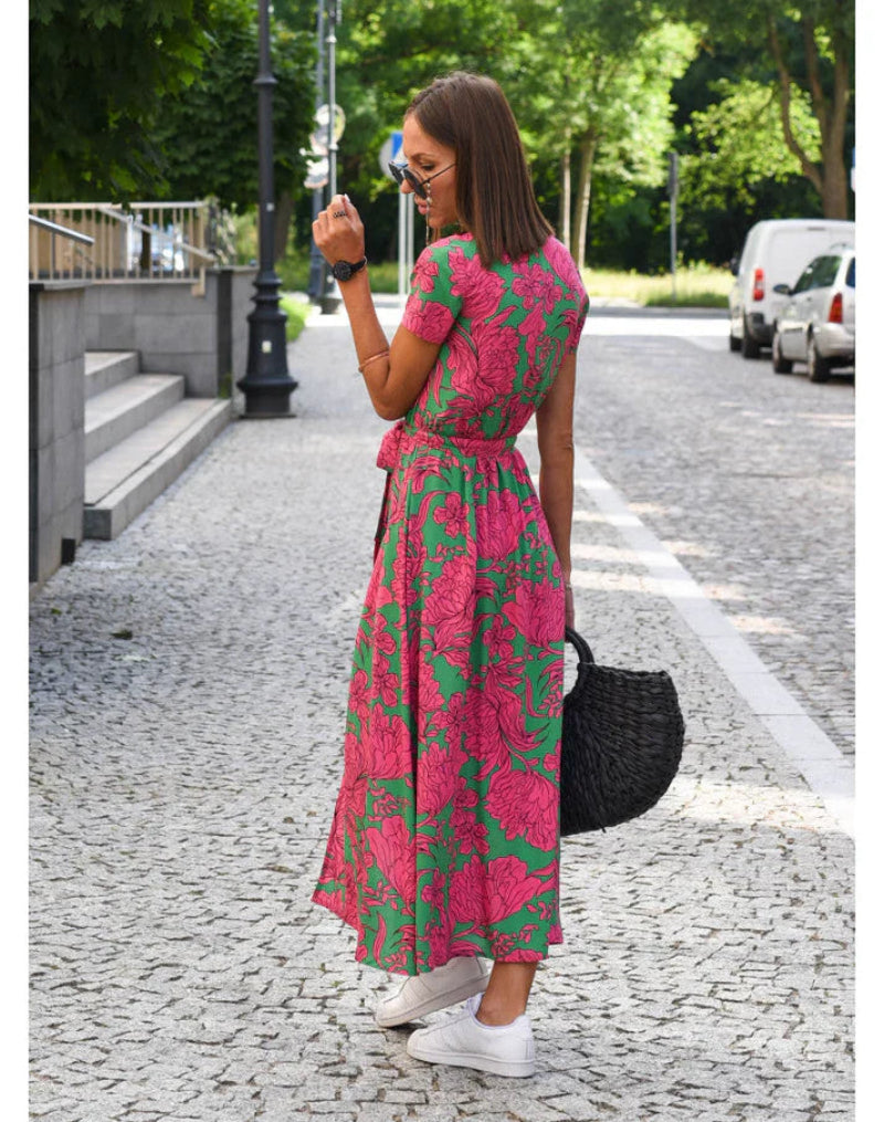Chic Zomerjurk Dames met Bloemenpatroon en Knielengte – Ademend en Casual Zomerjurk voor Elke Gelegenheid 2