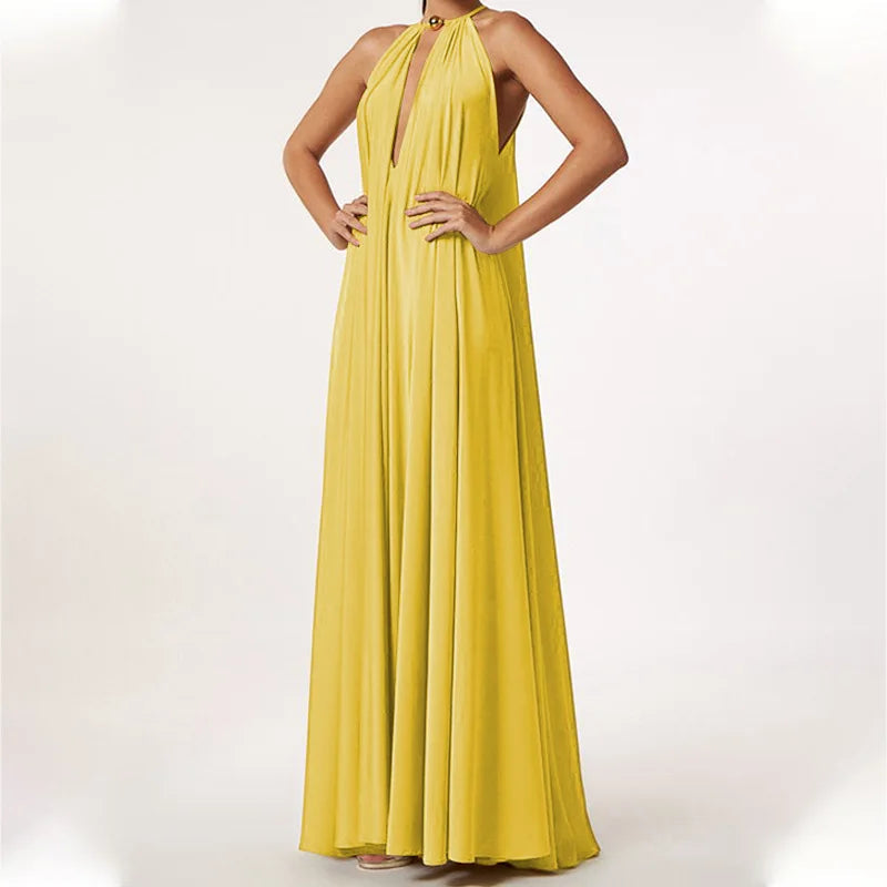 Elegante Maxi Jurk Dames met Asymmetrische Halslijn en Lange Mouwen – Zomerstijl met Hoge Split 2