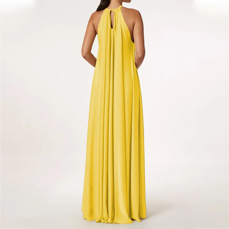 Elegante Maxi Jurk Dames met Asymmetrische Halslijn en Lange Mouwen – Zomerstijl met Hoge Split 4