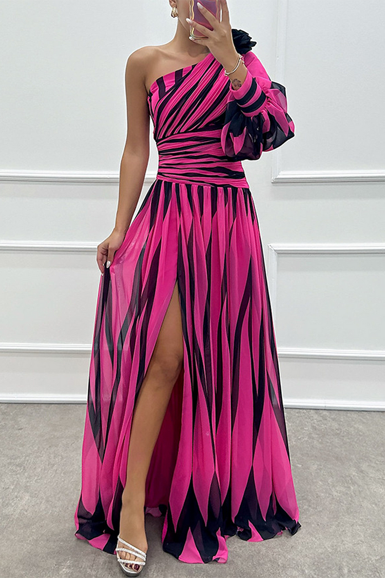 Elegante Maxi Jurk Dames met Één Schouder en Gestreept Patroon - Lange Zomerjurk voor Feestjes en Avond Events 3