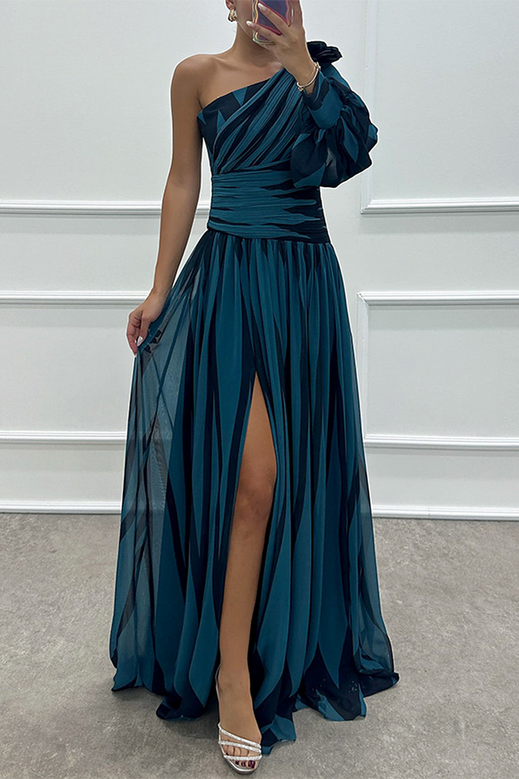 Elegante Maxi Jurk Dames met Één Schouder en Gestreept Patroon - Lange Zomerjurk voor Feestjes en Avond Events 8