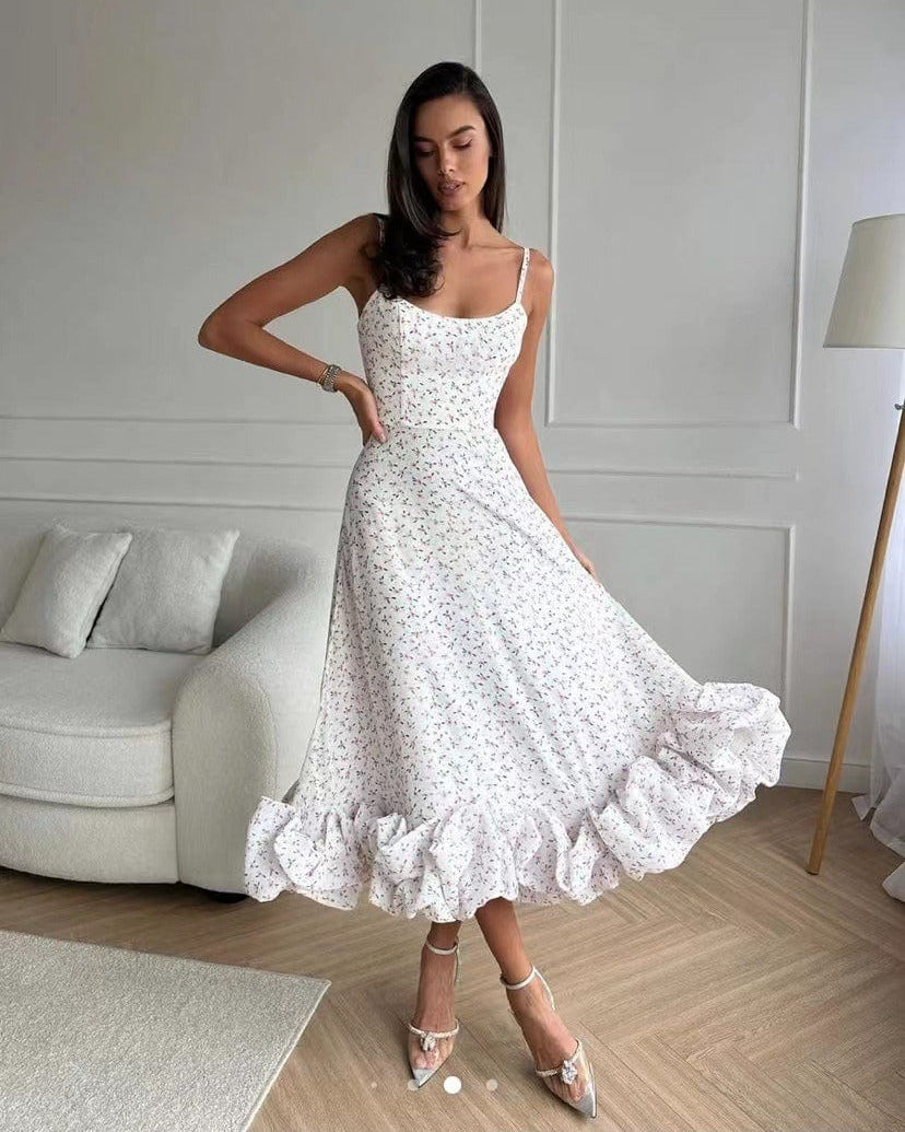Elegante Midi Jurk Dames met A-lijn Silhouet en 3D Bloemdetails voor Bruiloft en Feestjes - Beschikbaar in Diverse Kleuren 1