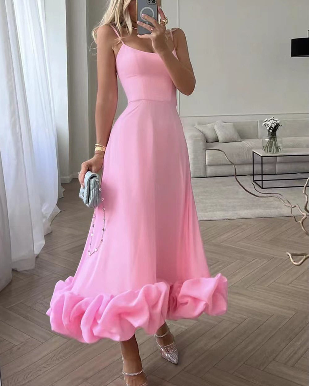 Elegante Midi Jurk Dames met A-lijn Silhouet en 3D Bloemdetails voor Bruiloft en Feestjes - Beschikbaar in Diverse Kleuren 3