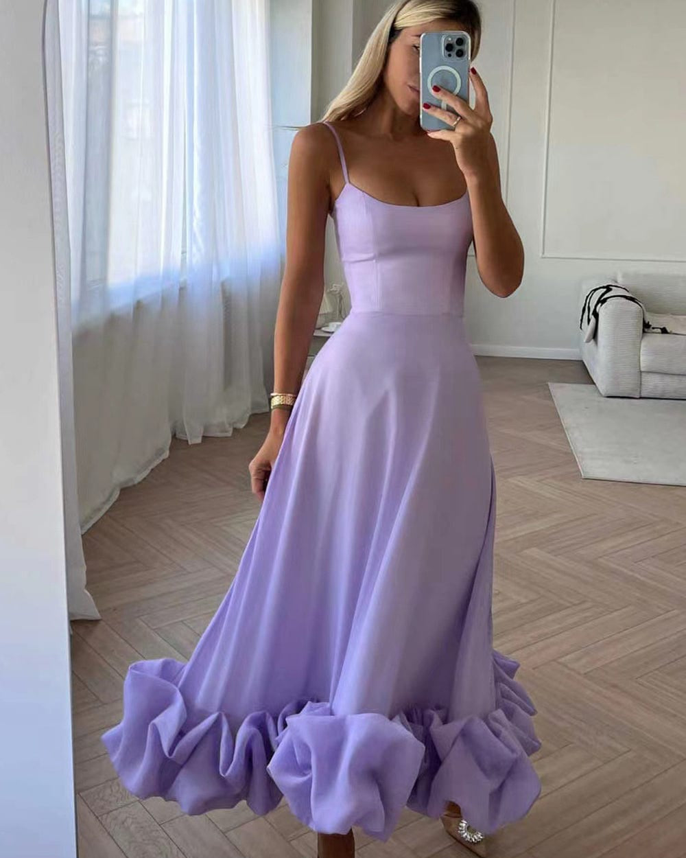 Elegante Midi Jurk Dames met A-lijn Silhouet en 3D Bloemdetails voor Bruiloft en Feestjes - Beschikbaar in Diverse Kleuren 4
