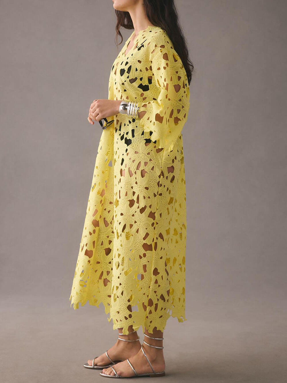 Elegante Midi Jurk voor Dames met Bloemenprint en Lange Mouwen - Zachte Ademend Stof, Flatterende Pasvorm 4