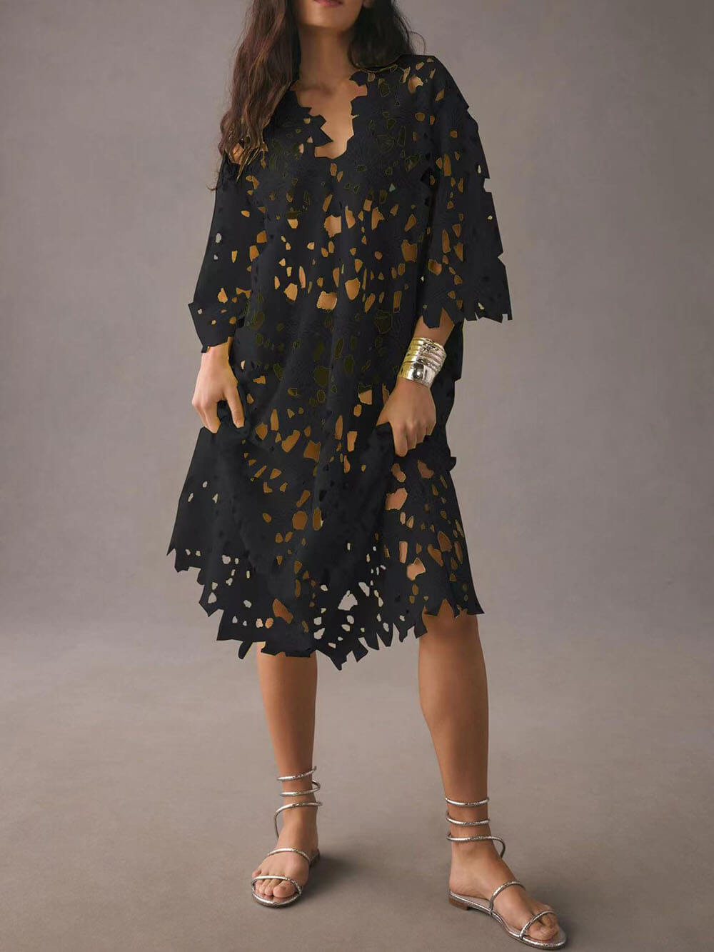 Elegante Midi Jurk voor Dames met Bloemenprint en Lange Mouwen - Zachte Ademend Stof, Flatterende Pasvorm 7