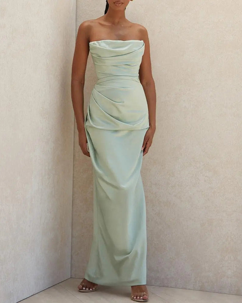 Elegante Strapless Maxi Jurk Dames van Luxe Satijn – Lange Jurk voor Bruiloften en Gala's 0