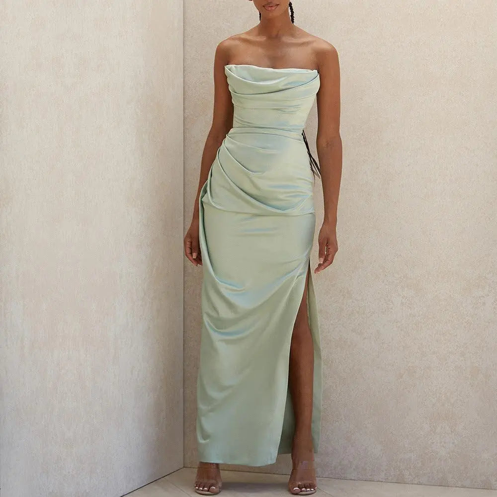Elegante Strapless Maxi Jurk Dames van Luxe Satijn – Lange Jurk voor Bruiloften en Gala's 2