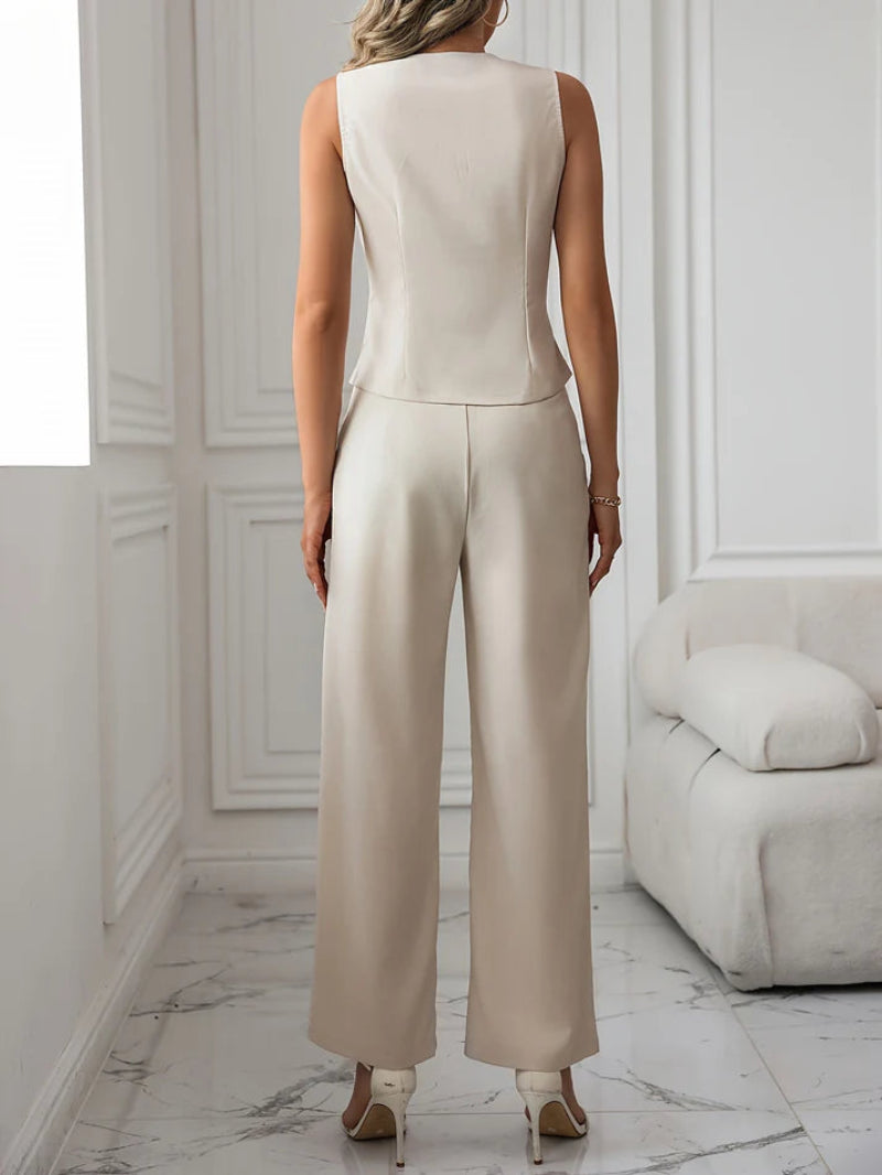 Elegante Winter Outfit Set voor Dames – Mouwloos Vest met Flared Broek, Verkrijgbaar in Maten S t/m 3XL 3