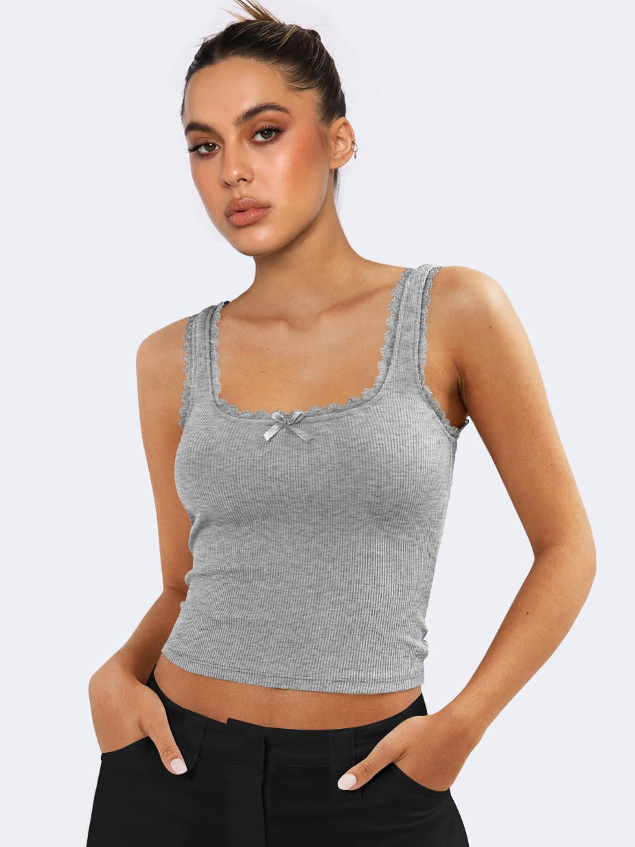 Emma | Romantisch Dames Mouwloze Top met Kant en Geribbelde Stof 6