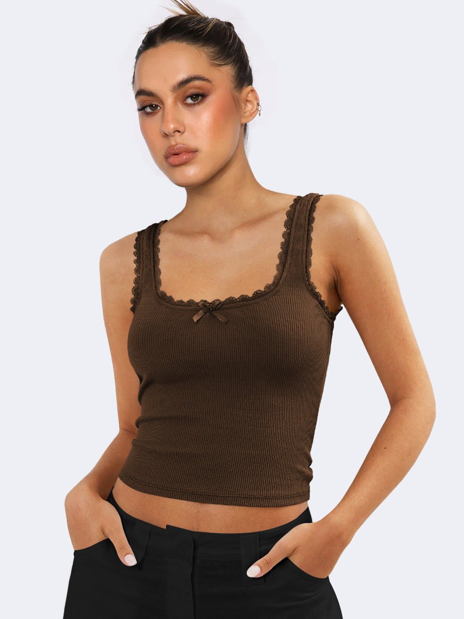Emma | Romantisch Dames Mouwloze Top met Kant en Geribbelde Stof 8