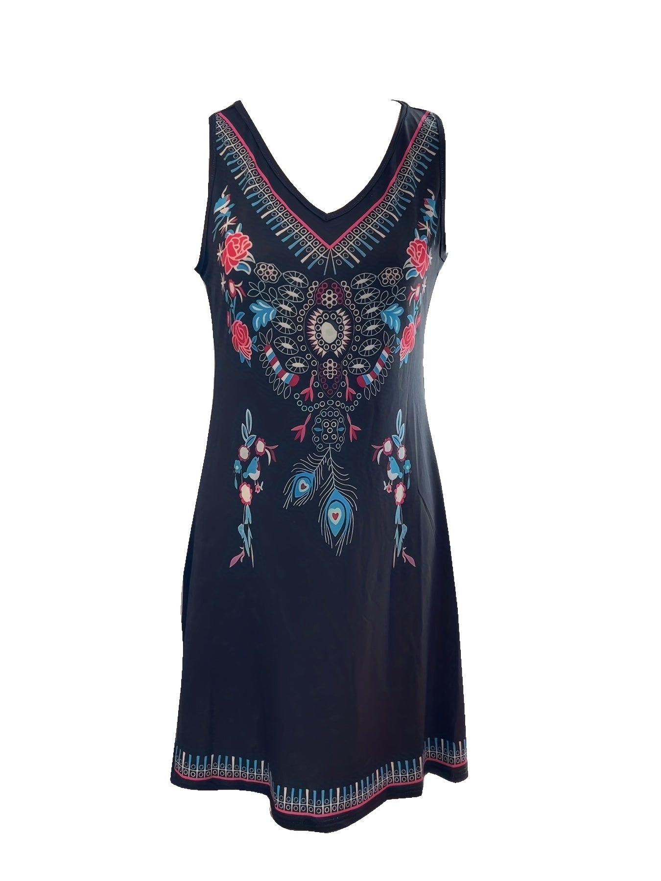 Etnische Bloemenprint Lange Jurk Dames met V-hals – Stijlvolle Zomer Kleding voor Casual Gelegenheden 3