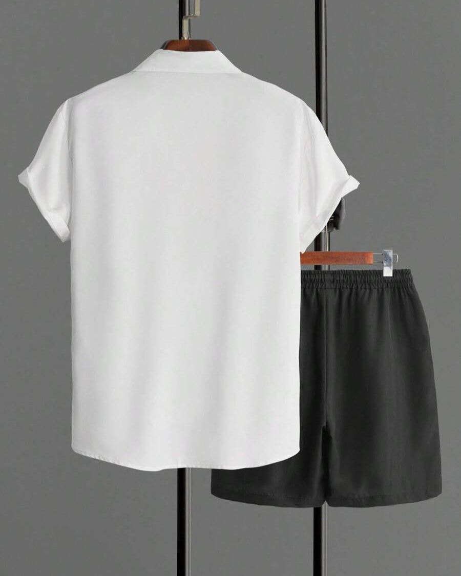 Heren Korte Broek Set met Korte Mouwen en Elastische Tailleband – Lichtgewicht Polyester voor Zomercomfort 2