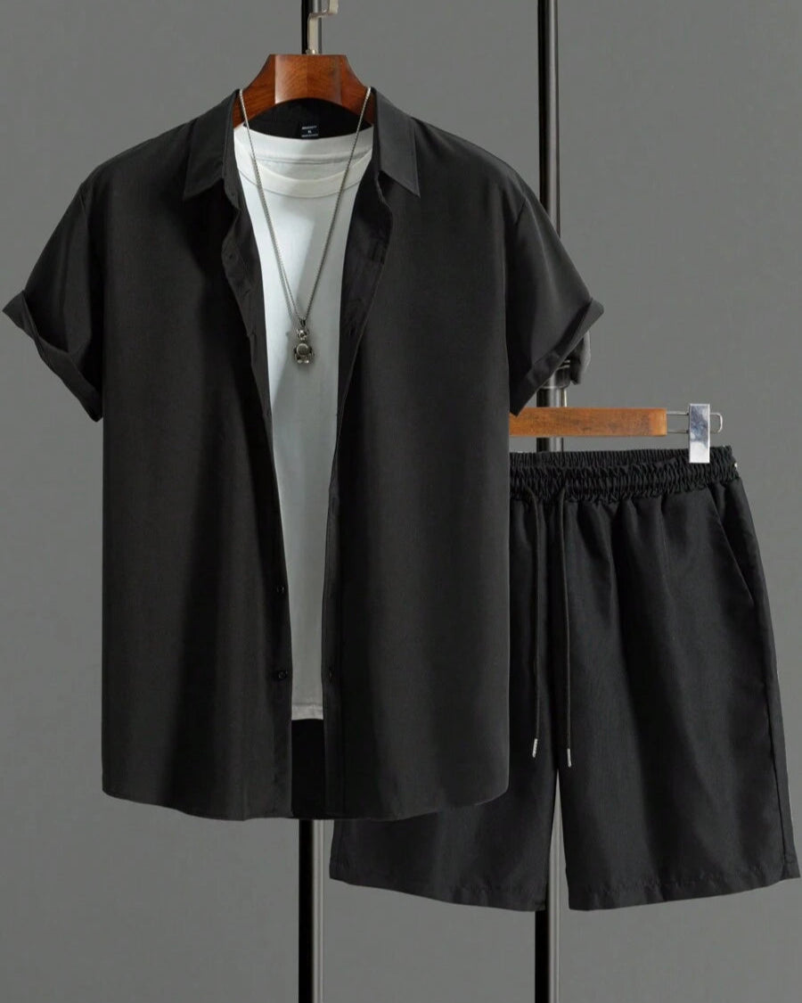 Heren Korte Broek Set met Korte Mouwen en Elastische Tailleband – Lichtgewicht Polyester voor Zomercomfort 3