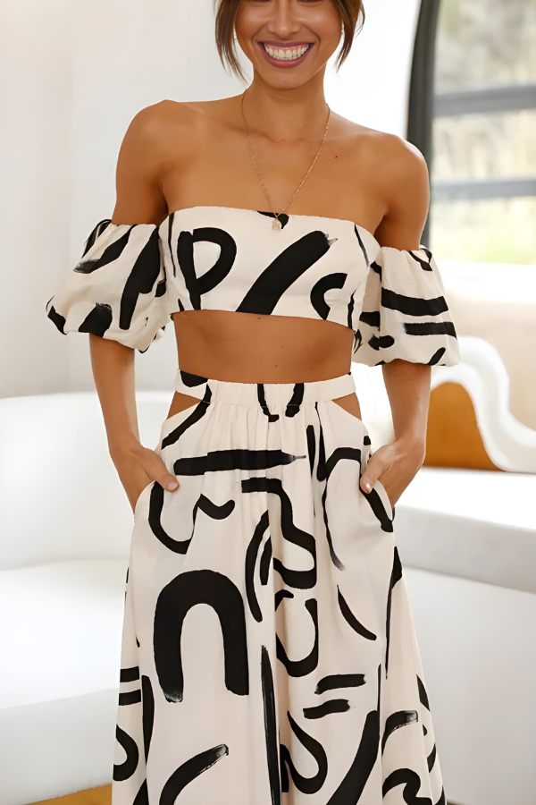Lara | Dames Camilla Rokset | Off-the-Shoulder Top | Abstracte Print | Mode 3