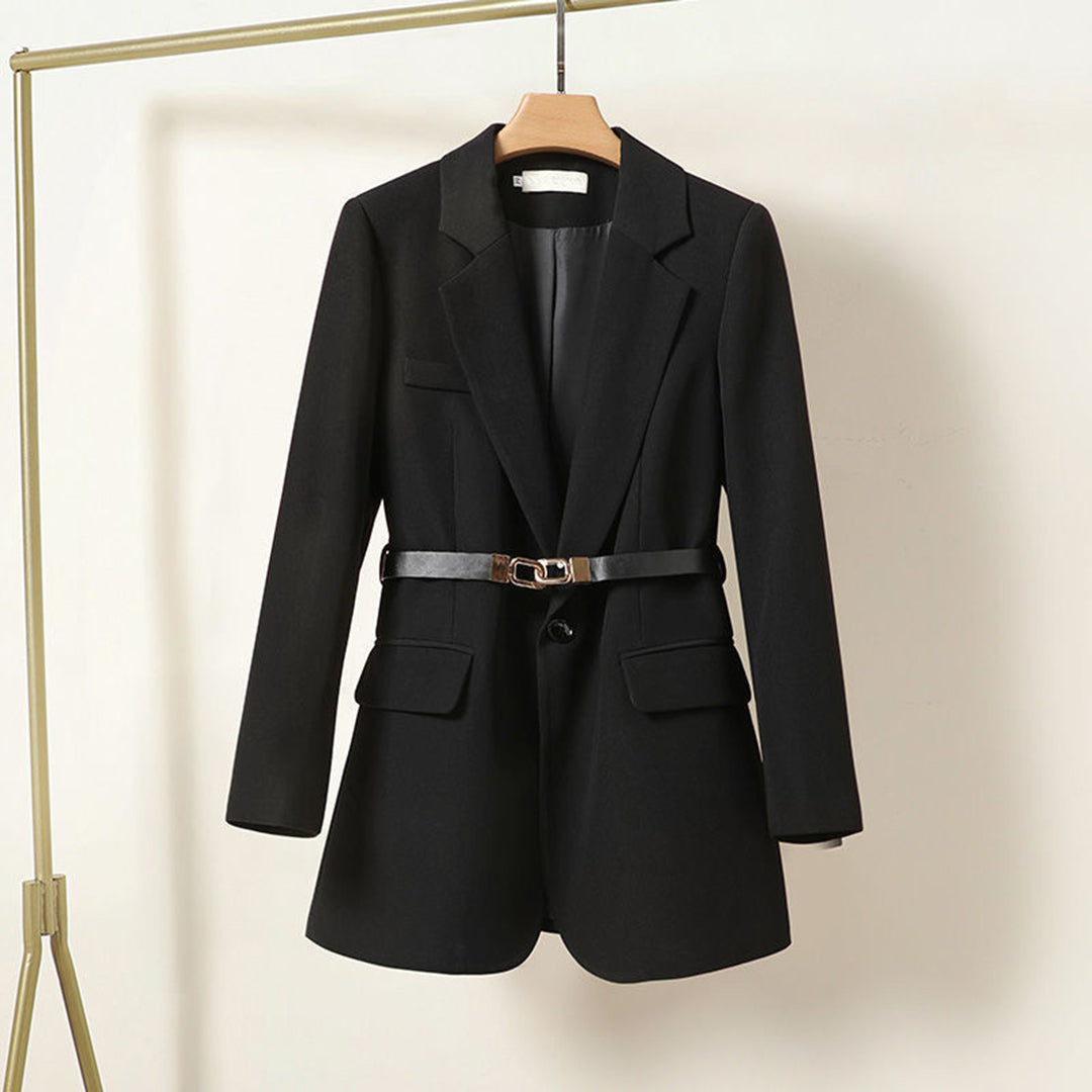 Claire | Lange damesblazer met ceintuur in elegante snit voor formele en zakelijke gelegenheden