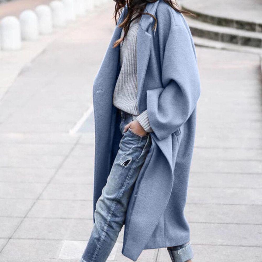 Lange Dames Jas Winter Oversized Lapenjas voor Comfortabele Herfst en Winterstijl 0