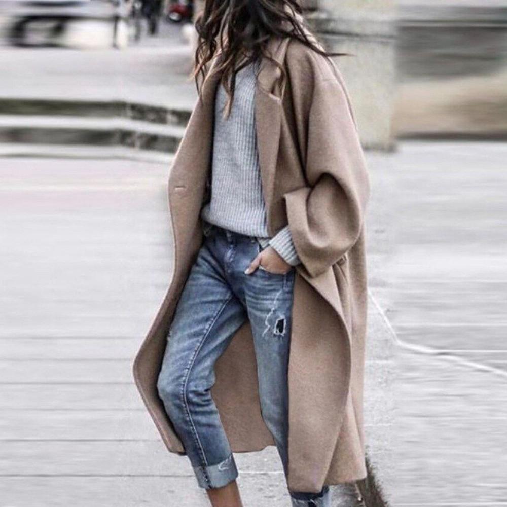 Lange Dames Jas Winter Oversized Lapenjas voor Comfortabele Herfst en Winterstijl 1