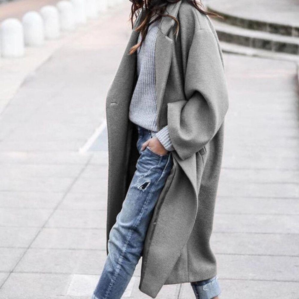 Lange Dames Jas Winter Oversized Lapenjas voor Comfortabele Herfst en Winterstijl 2