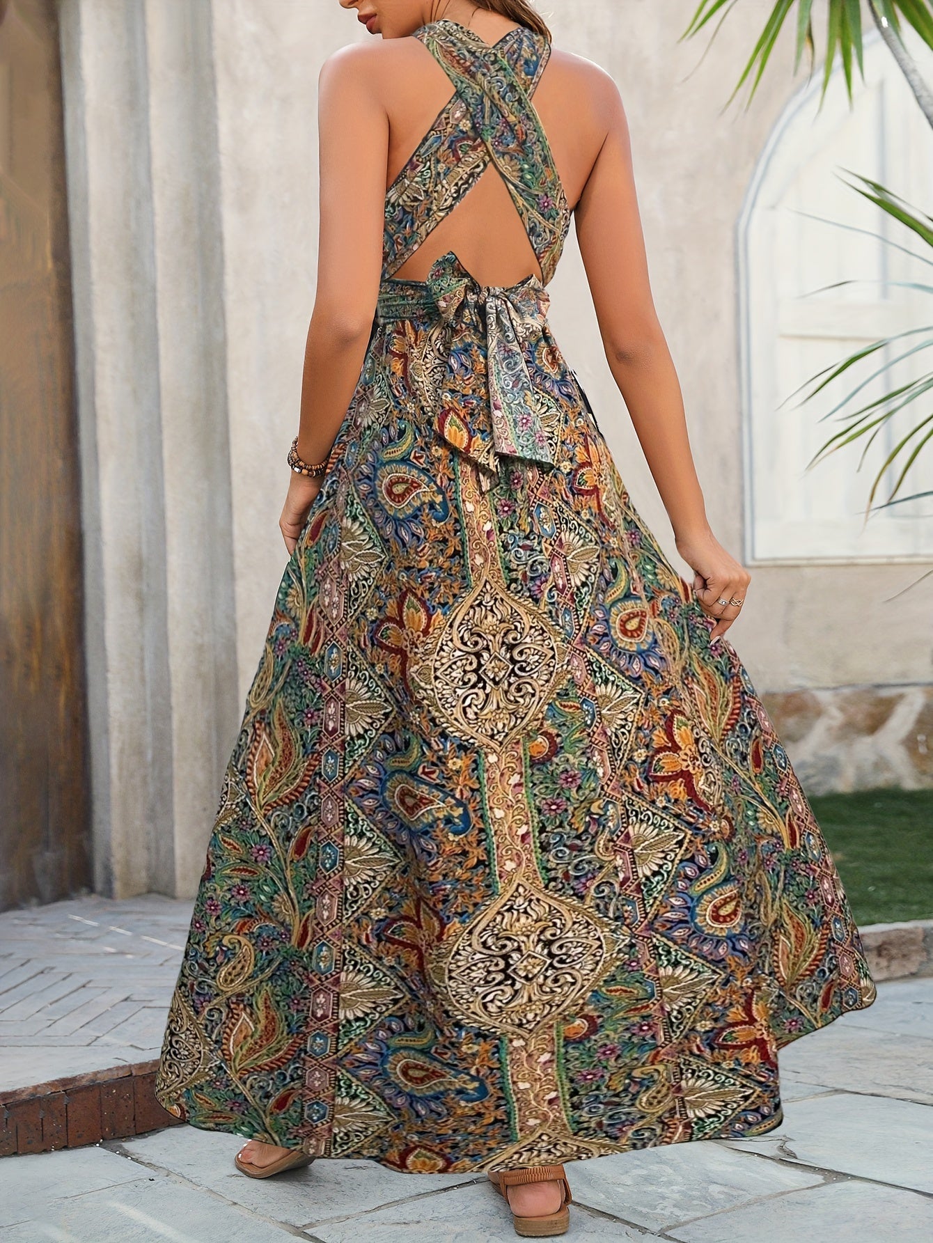 Lange Zomerjurk Dames met Paisley Print en Crisscross Rug – Boho Stijl voor Zomerse Dagen 7
