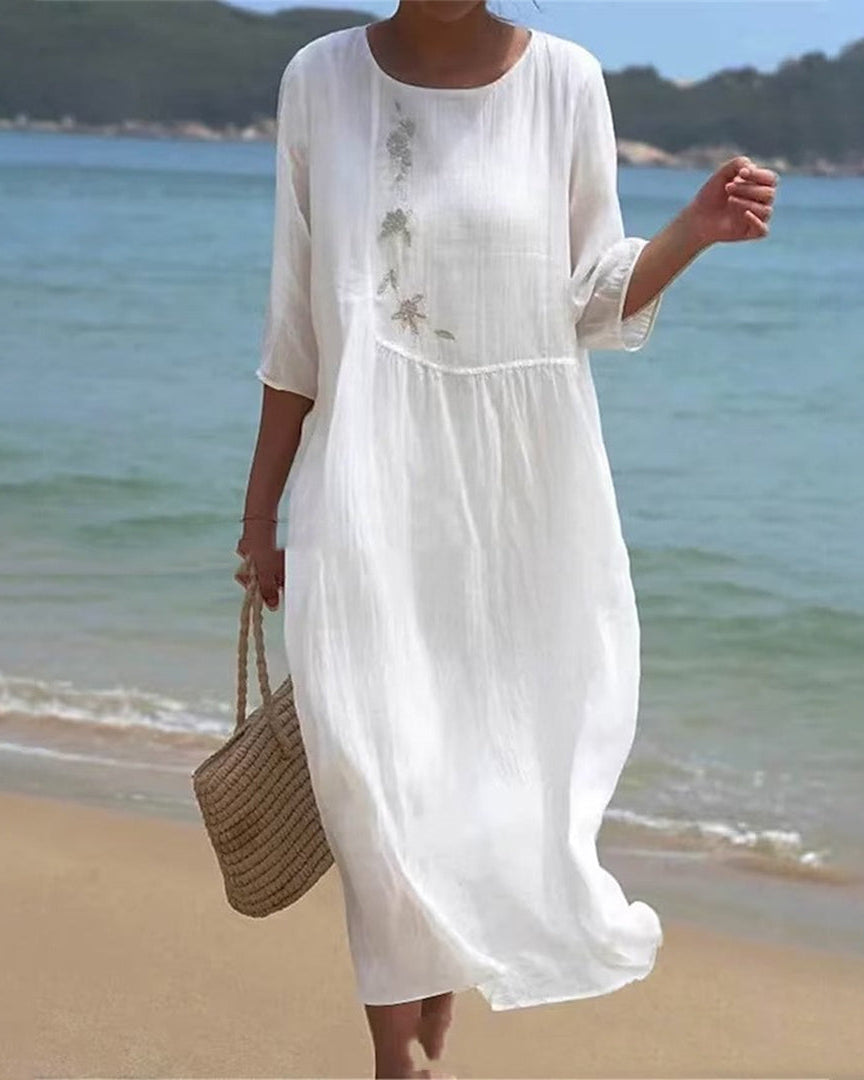 Lange Zomerjurk Dames van Ademend Polyester – Lichtgewicht Casual Jurk in Wit, Maten S t/m 3XL 0