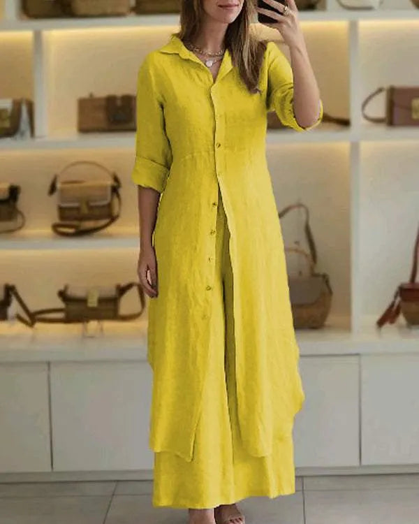 Linnen Tweedelige Set Dames – Stijlvolle Top en Broek, Ademend en Comfortabel, Verkrijgbaar in Diverse Maten en Kleuren 2