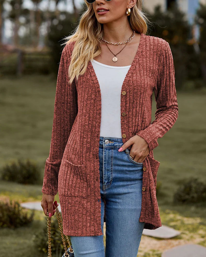 Lotte | Stijlvol Effen Dames Vest met Lange Mouwen en Zakken 3