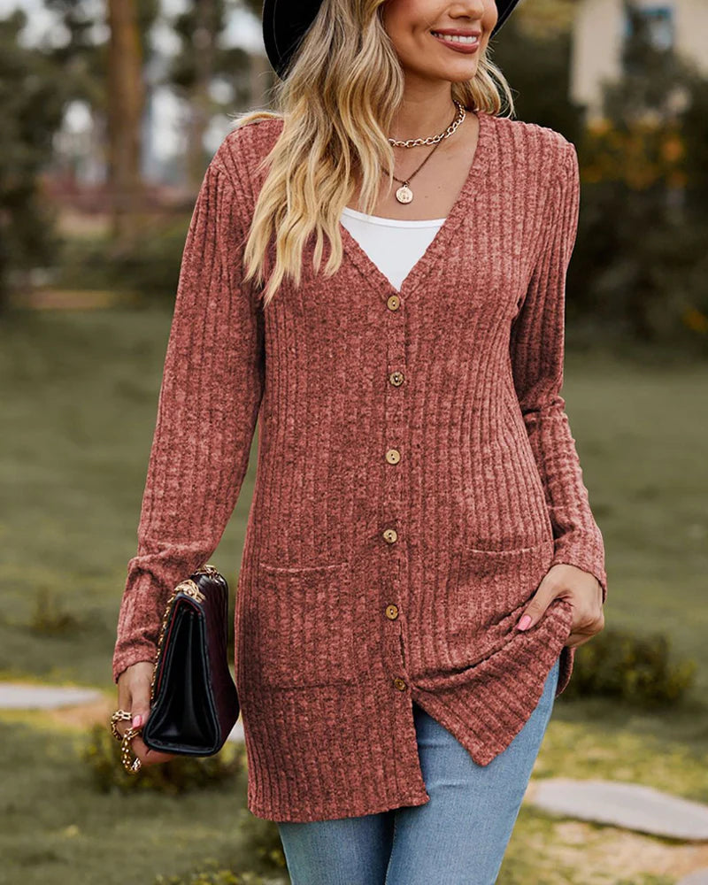Lotte | Stijlvol Effen Dames Vest met Lange Mouwen en Zakken 5