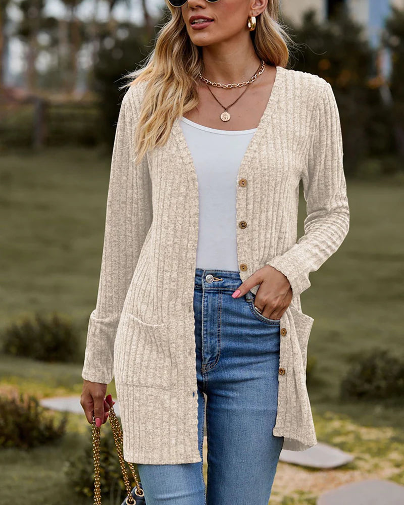 Lotte | Stijlvol Effen Dames Vest met Lange Mouwen en Zakken 6