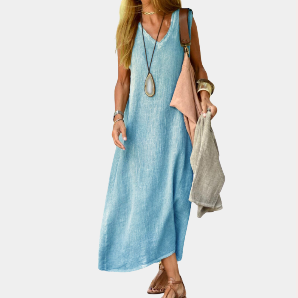 Luchtige Maxi Jurk Dames met Elegante Halslijn en Taille-Accentuering voor Zomer Gelegenheden 2