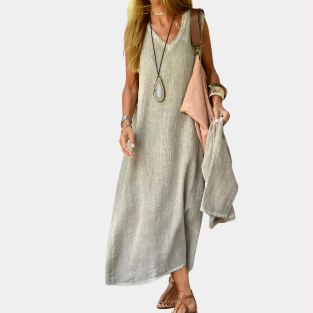 Luchtige Maxi Jurk Dames met Elegante Halslijn en Taille-Accentuering voor Zomer Gelegenheden 4