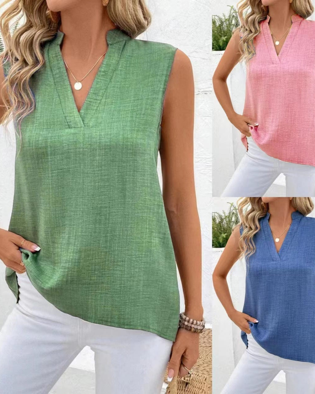 Sophie | Dames Blouse | Linnen Blouse Dames | Luchtige V-hals Top-4