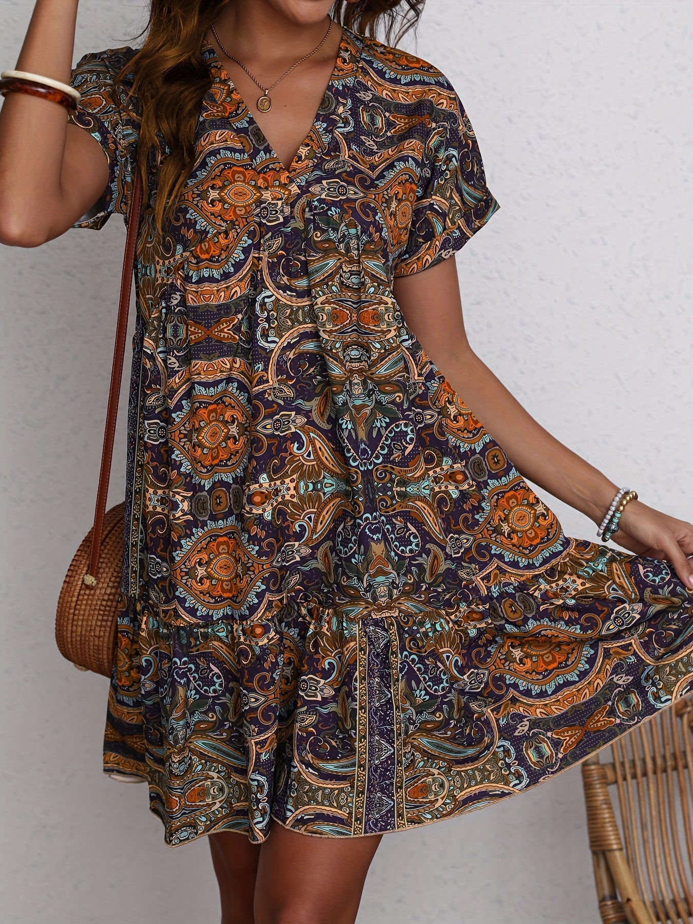Paisley V-Hals Zomerjurk voor Dames met Losse Pasvorm – Comfortabele Jurkjes voor Lente en Zomer 1